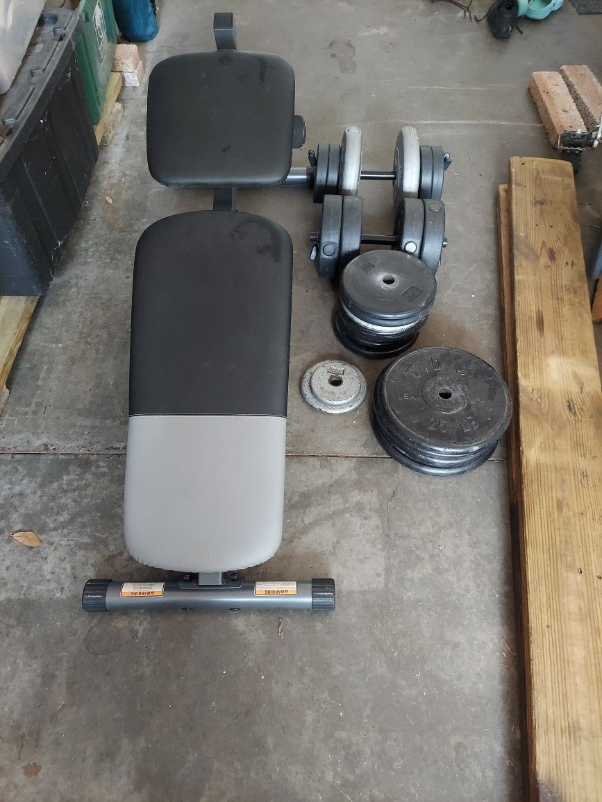 210lbs Weights With Curl Bar, Adjustable Dumbbells And Adjustable Bench Table