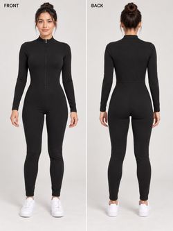 Black Long Sleeve Zip-Up Jumpsuit size medium