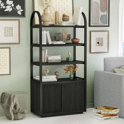 Beautiful Fluted 3-Shelf Bookcase with Storage Cabinet by Drew Barrymore