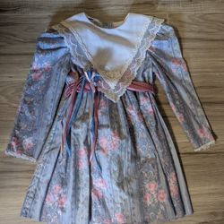 Polly Flinders Vintage 5T Floral Dress With Hair Ribbon Toddler Size Clothing