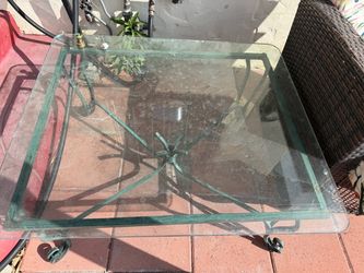 Wrought Iron Glass Top Outdoor Side Table