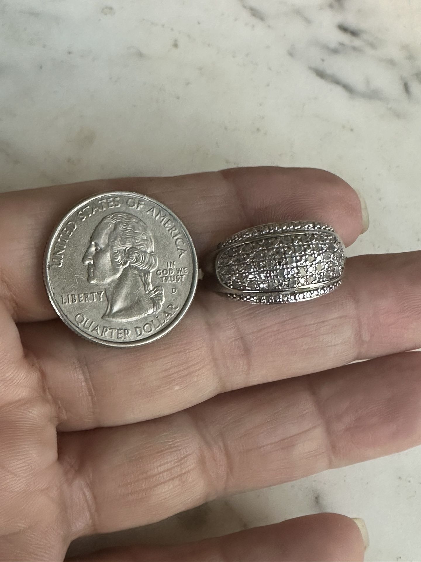 925 Sterling Silver W/ Genuine π Diamonds All Over Ring , Size 9.25 , Wide Front ,marked DBJ 925 , Beautiful!