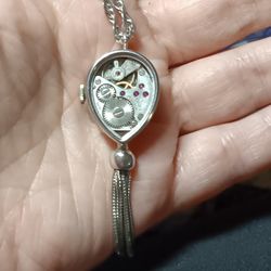 RARE 1960'S VINTAGE SEMAG SKELETON WATCH NECKLACE WITH 24 INCH CHAIN