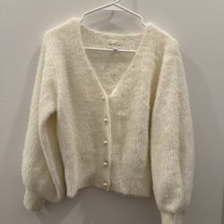 Cream Fuzzy Cardigan w/ Pearl Buttons
