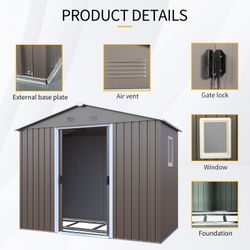 8ft x 4ft Outdoor Metal Storage Shed With window and metal foundation,Gray