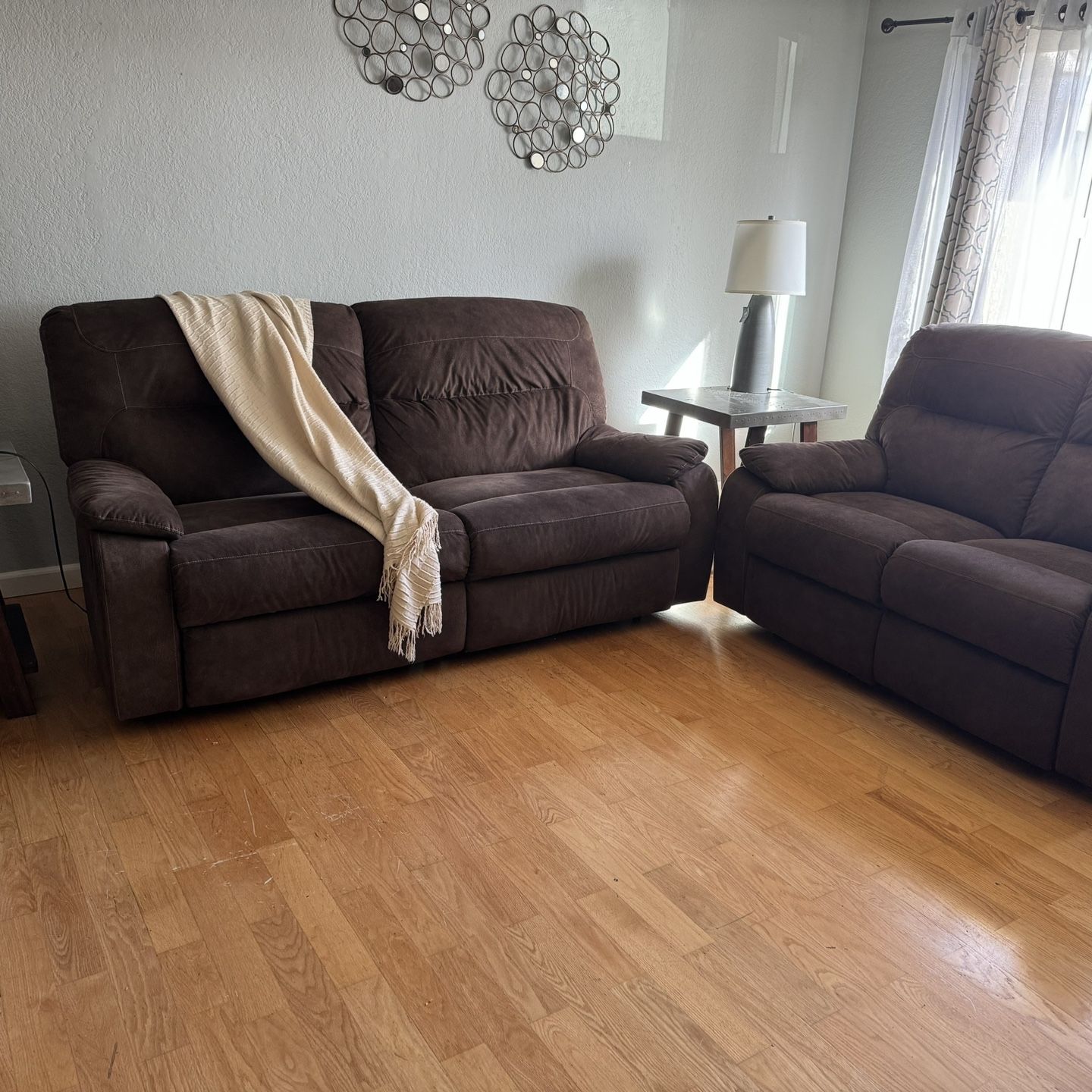 Great Deal Immediate Pick Only - Recliner Sofa, Loveseat, side Tables And Lamps