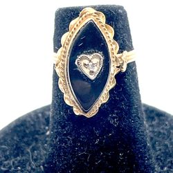 14k Victorian Onyx Heart Ring Sz 3