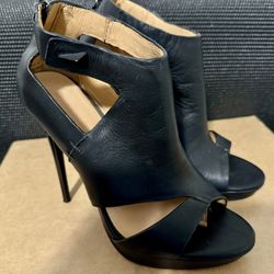 L.A.M.B.  Leather Peep-Toe Stiletto Booties Sz. 7 1/2