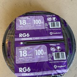 RJ-6 Coaxial , 100 feet, suitable for CATV/MATV. Brand new in unopened wrapping.