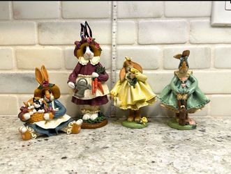 Bunny Rabbit Figurines By Donna Little, 4 In Lot
