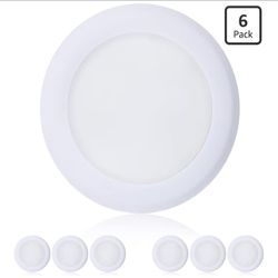6Pack Dimmable LED Surface Mount Downlight, 15W 1000Lm Low Profile Ceiling Light Fixture, 5000K Daylight, Installs with Junction Box or Recessed Can, 