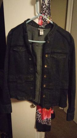 Dark blue jean Jones NY Denim jacket good for Spring.