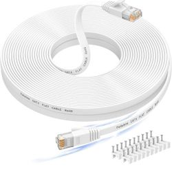 50 ft Ethernet Cable, Cat 6e/Cat 6, High Speed, Flat White Shielded LAN Cable for Ethernet Network Switch, PS4 and Modem