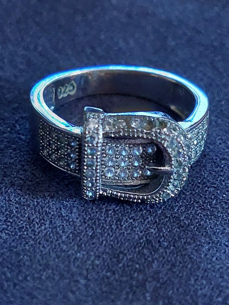 New 925 Sterling Silver Diamond Buckle Ring