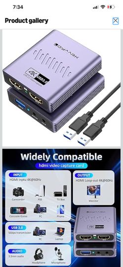 4K HDMI Video Capture Card for Nintendo Switch 2, PS5, Xbox, PC,Streaming- USB 3.0 Game Capture Device with 2K 30fps, Compatible with Broadcasting, Mo