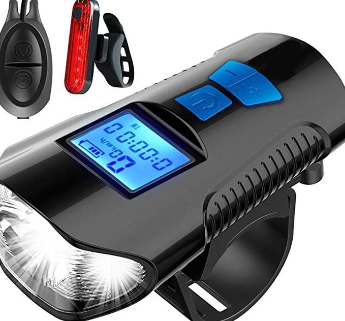 oceansEdge11 LED Bicycle Lights USB Front and Rear Rechargeable Bicycle Headlight Tail Lights, Bicycle Speedometer, Odometer Waterproof Front Lights,