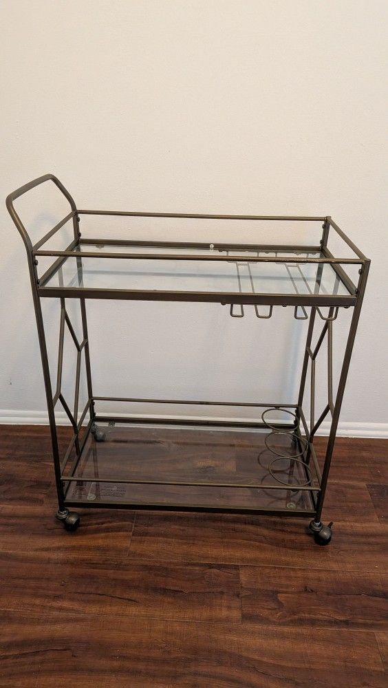Glass Bar Cart With Metal Frame
