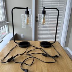Simple Designs Black Standard Desk Lamp with Glass Shade