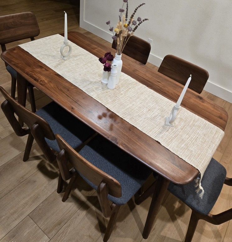 Vincent Dining Table set ( 6 Chairs) , Walnut