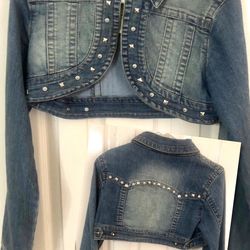 Rhinestone Y2k Vintage AUTHENTIC -NEW-OG Jean Denim Jacket Balero size M