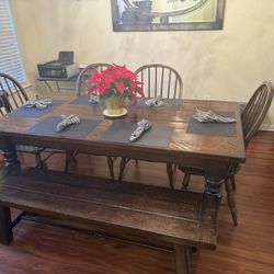 Pottery Barn Table, Bench ,chairs