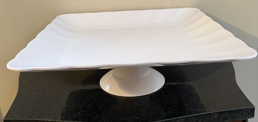 NEW! LARGE WHITE SQUARE SCALLOPED MELAMINE PLATTER & BASE