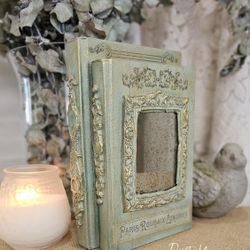 Decorative Book Decor/Shelve Decor/Vintage Mirror Center/Wedding Party Decor/2 Book set/Mantle Decor/French  Country/Shabby Decor/Handcrafted/One of a