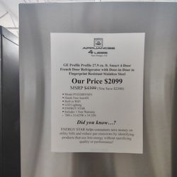 GE Profile Profile 27.9 Cu. Ft. SMART 4 Door French Door Refrigerator With Door-in-Door In Fingerprint Resistant Stainless Steel.