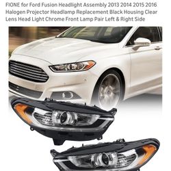 $125 Brand New FIONE for Ford Fusion Headlight Assembly 2013 2014 2015 2016 Halogen Projector Headlamp Replacement Black Housing Clear Lens Head Light
