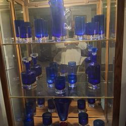 Kosta Boda Heavy Blue Glass Complete Bar Drink Set