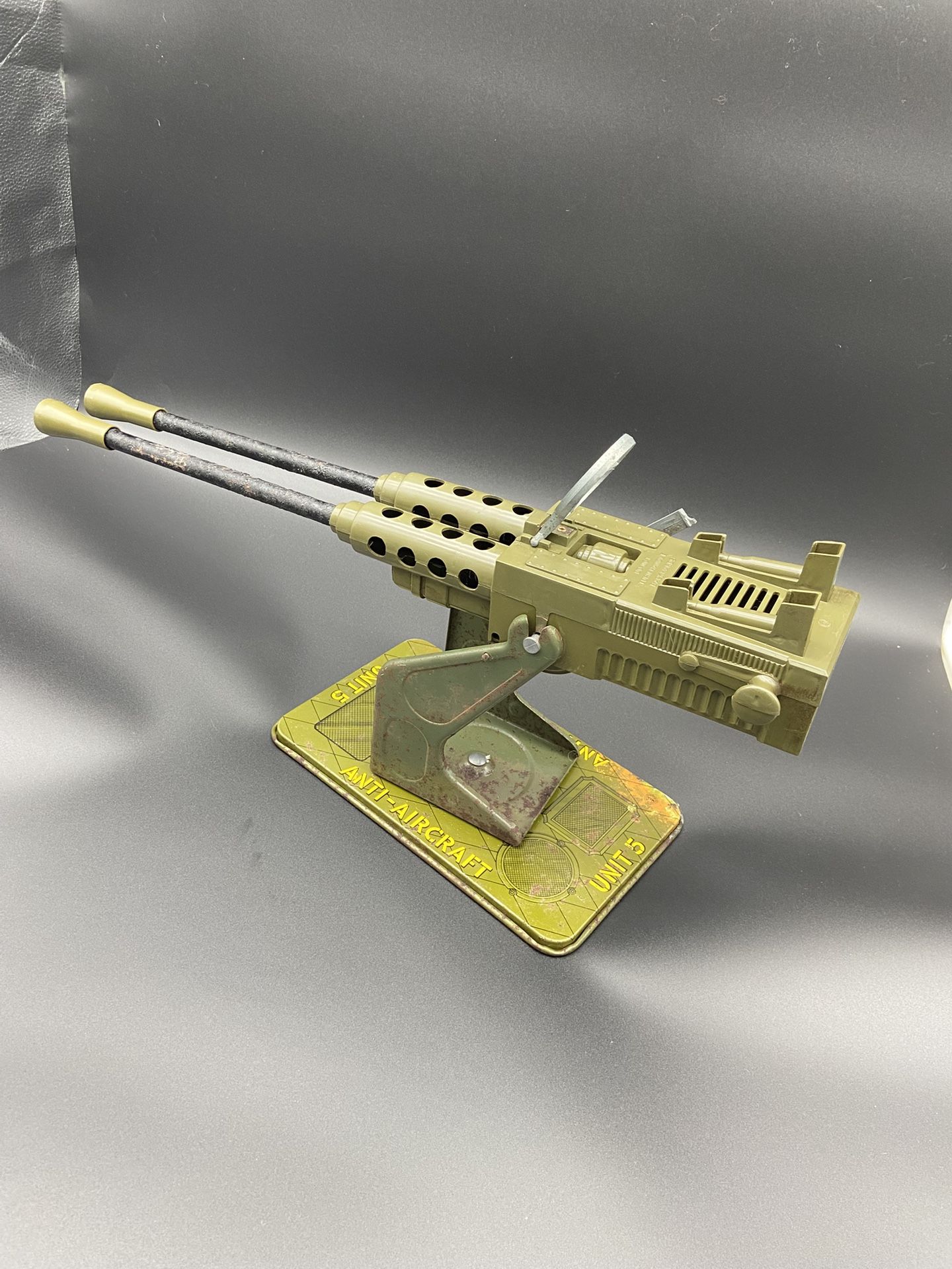 Vintage 1950s Marx US Army Anti-Aircraft Metal Moving Toy Machine Gun Works!! 