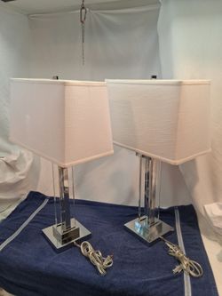 Table Lamps (2) White Rectangular Shades