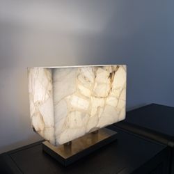 100% Alabaster Table Light with Gold Base