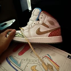 Nike Air Jordan Blue Red White And Gold Size 5.5