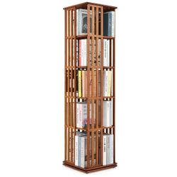360 Degree Rotating Tall Bookshelf, 5 Tier Bookcase Corner Storage Organizer Display Shelf Rack Organizer for Home Office, Brown