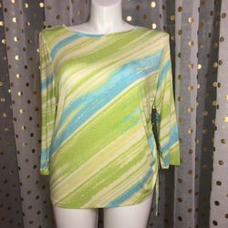 Ruby Rd FAVORITES mint green white and turquoise thin top that gathers up the side. Size XL
