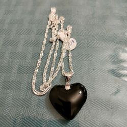 Black Heart Quartz Necklace Sterling Silver 925