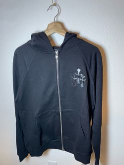 Chrome Hearts Black Zip-Up Hoodie Tonal Cross Patch Minimal Logo Classic Fit size M