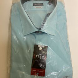 New Van Heusen Big Fit 18 1/2 & 34-35 Flex Collar blue Dress Shirt Men’s