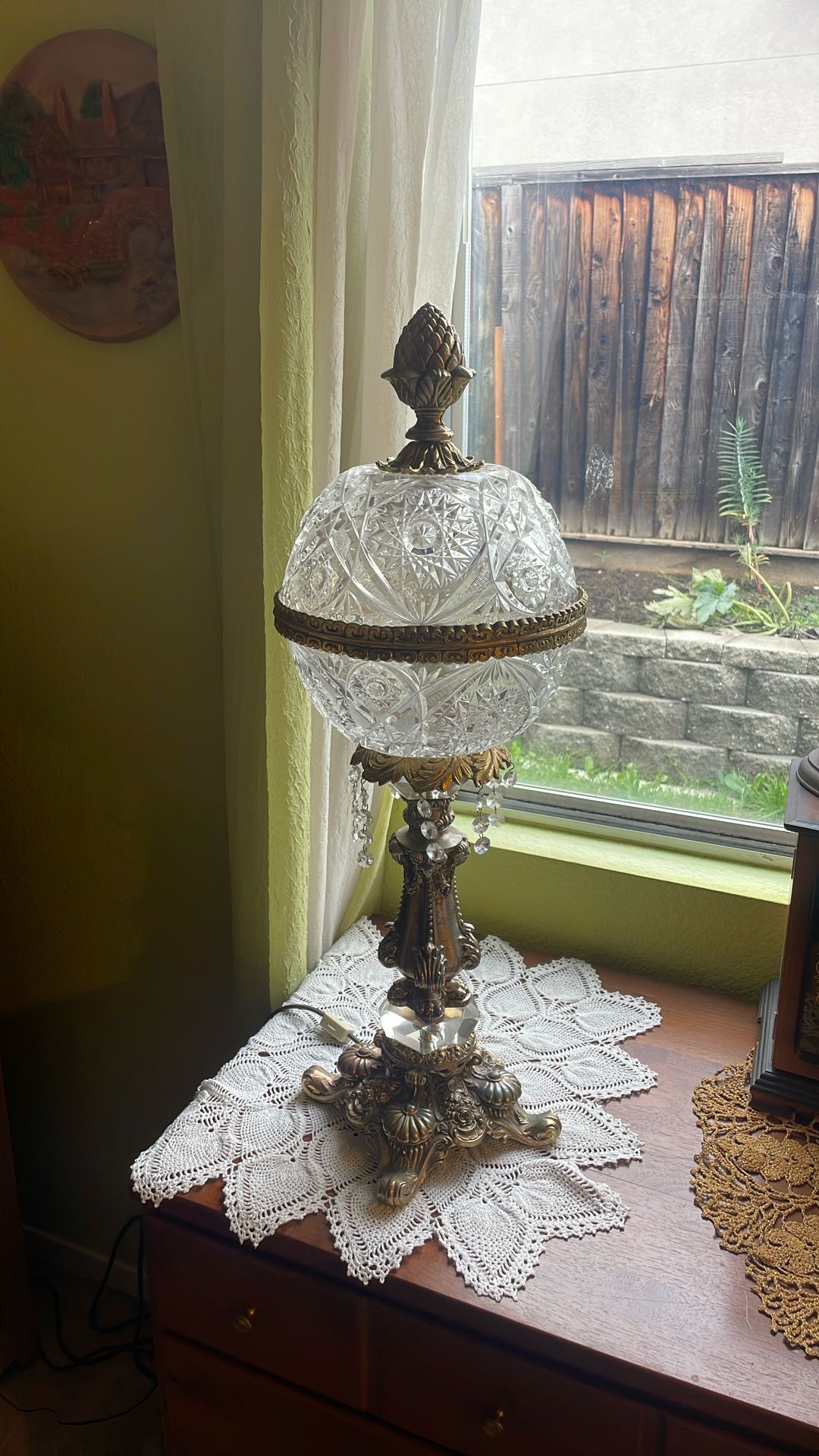 Antique Brass Crystal Lamp