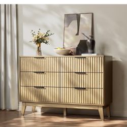 Modern Fluted 6 Drawers Dresser/Natural Wood 