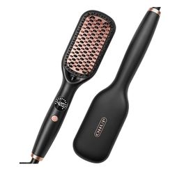 Hair Straightener Brush Black, Straightening Brush & Hot Comb 30s Fast Heating, Dual Voltage, Rotatable Power Cord, Negative Ionic Dense Bristles, Sui