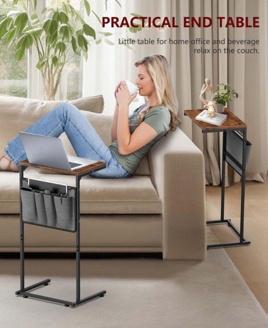 Vantic C Shaped End Table Set of 2, Small Side Table for Couch and Recliner, Slide Under Sofa