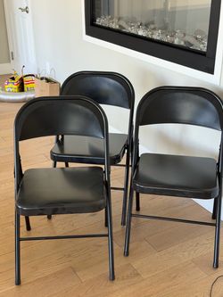 3 Black Metal Folding Chairs