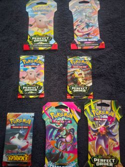 Pokemon TCG Booster Packs Lot Of 7 (Chaos Rising,  Perfect Order, Surging Sparks)