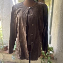Vintage R&K Brown Women's Blazer with Leaf Pattern