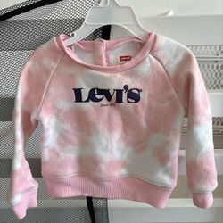 Toddler girl Levi’s Sweatshirt Size 2T Pullover Logo Tie-Dye pink Long Sleeve Top Sweater   Comes from pet free smoke free home  Washed w detergent & 