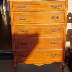 Vintage Solid Wood Tallboy Dresser 4ft tall - French Provincial Highboy