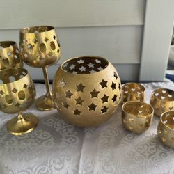BRASS: Cut Outs, CANDLE Holders, 8 pc’ set, Vintage