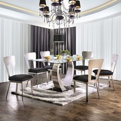 Brand New Plush Silver & Black 7pc Formal Dining Table Set